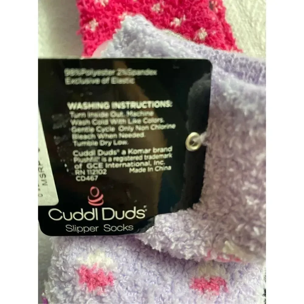 Cuddl Duds Girls Shoe Size 4-10 Lounge Crew Slipper Socks Total 4 Pr